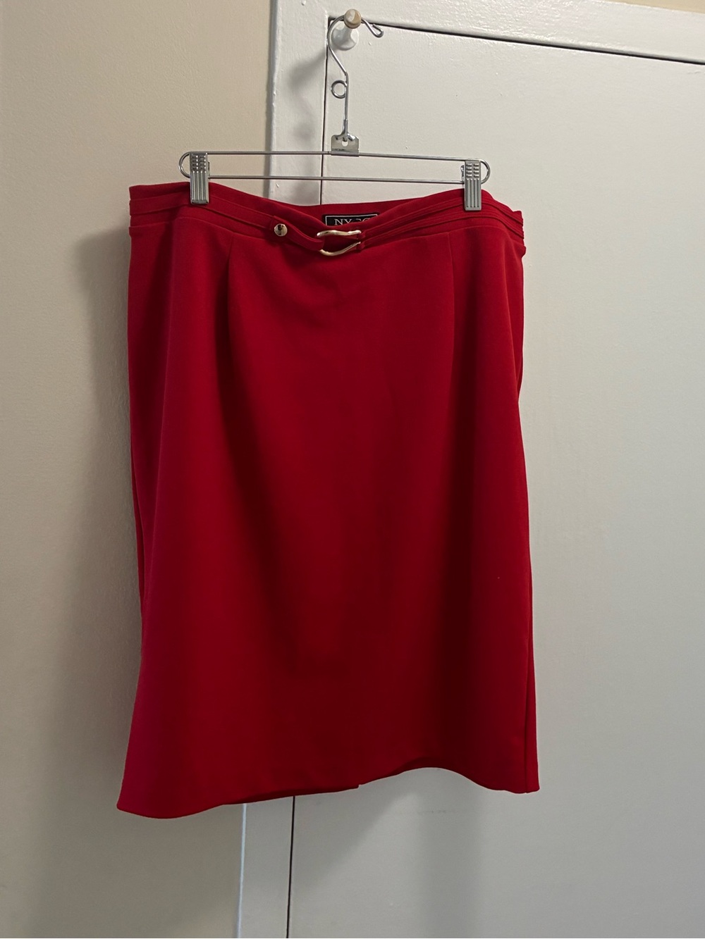 NYC Collection Red Pencil Skirt with Gold Accent Ring